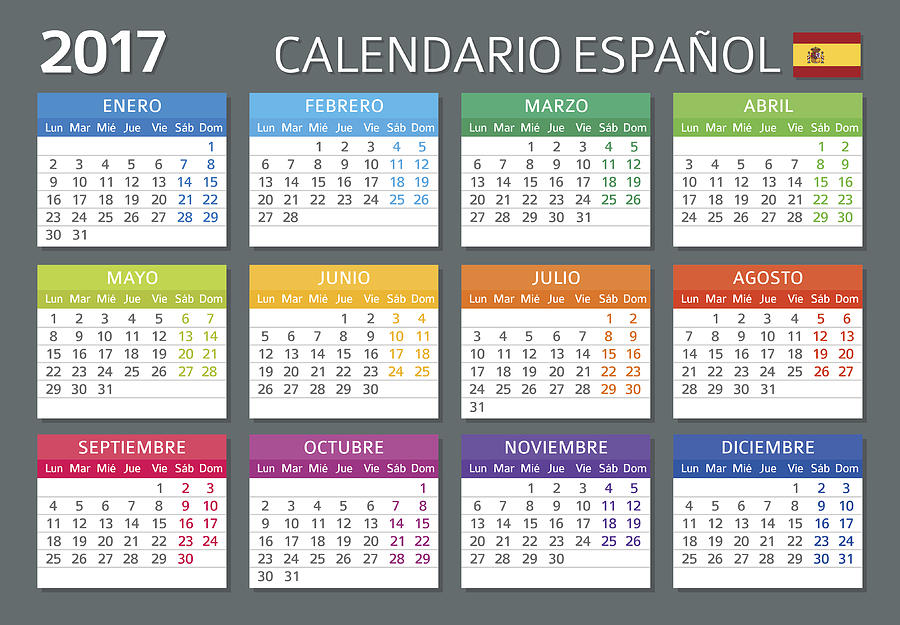 Spanish Calendar 2017 / Calendario Espanol 2017 Drawing by Pop_jop
