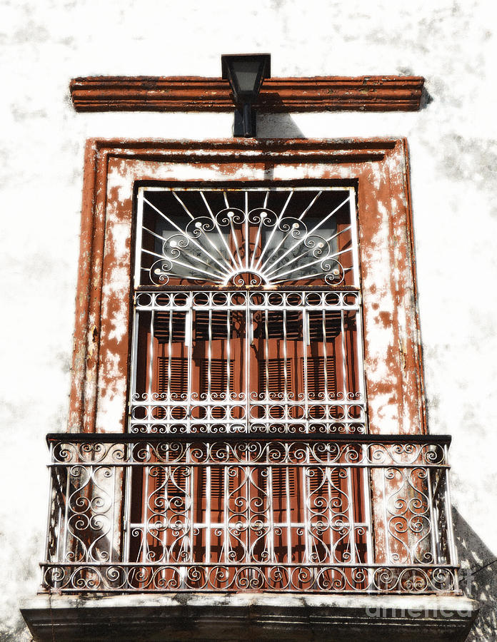 Architecture Digital Art - Spanish Colonial Wrought Iron Balcony Veranda in Merida Mexico Diffuse Glow Digital Art by Shawn OBrien