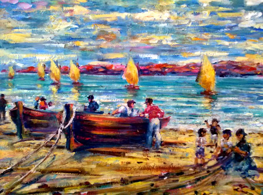 Spanish Fishing Boats Painting by Philip Corley