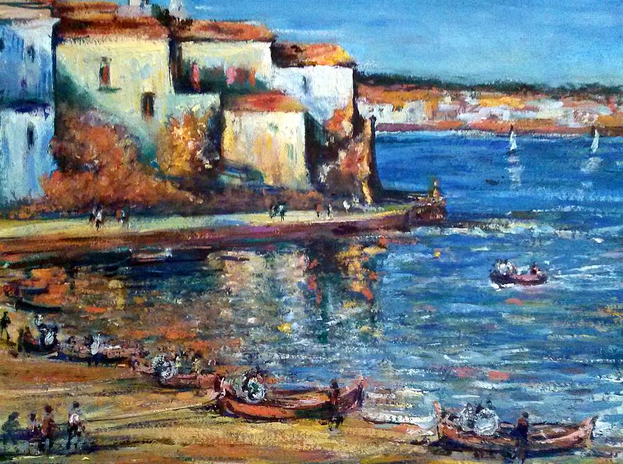 Spanish Fishing Village Painting by Philip Corley