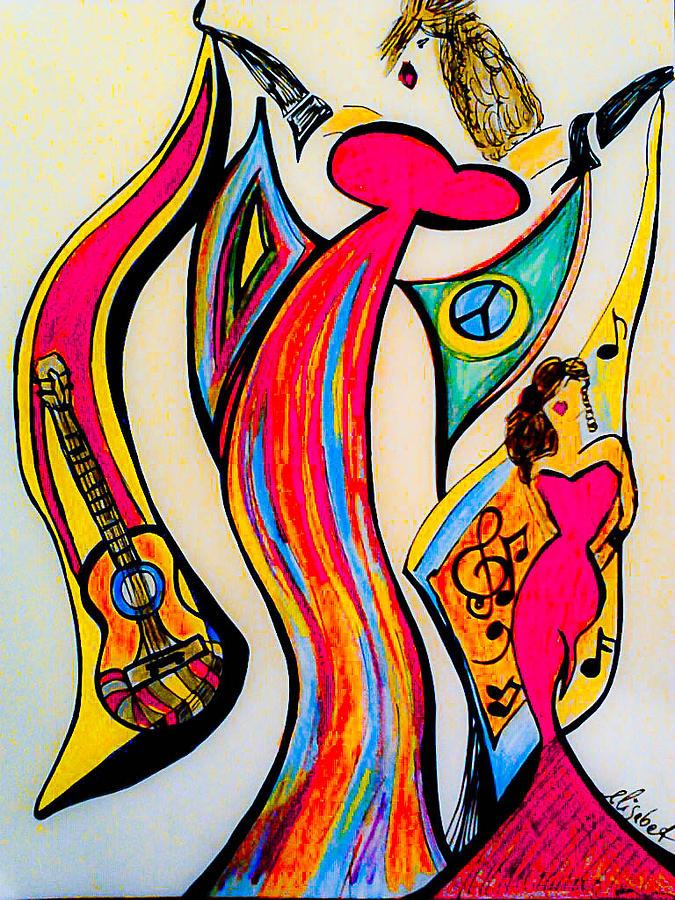 Spanish Guitar Drawing by Artista Elisabet
