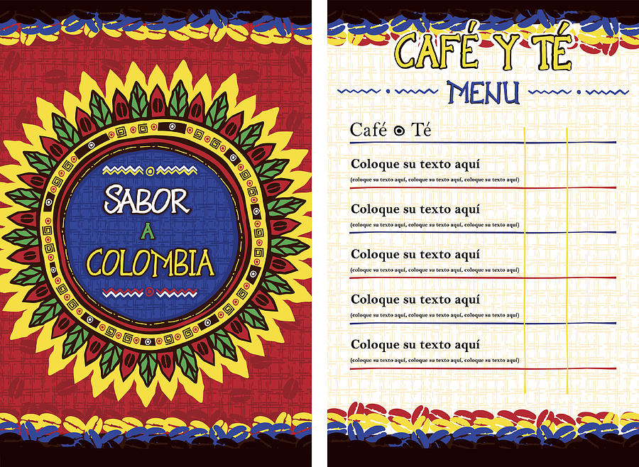 Spanish Menu for cafe, bar, coffeehouse - Sabor a Colombia Drawing by Chuvipro