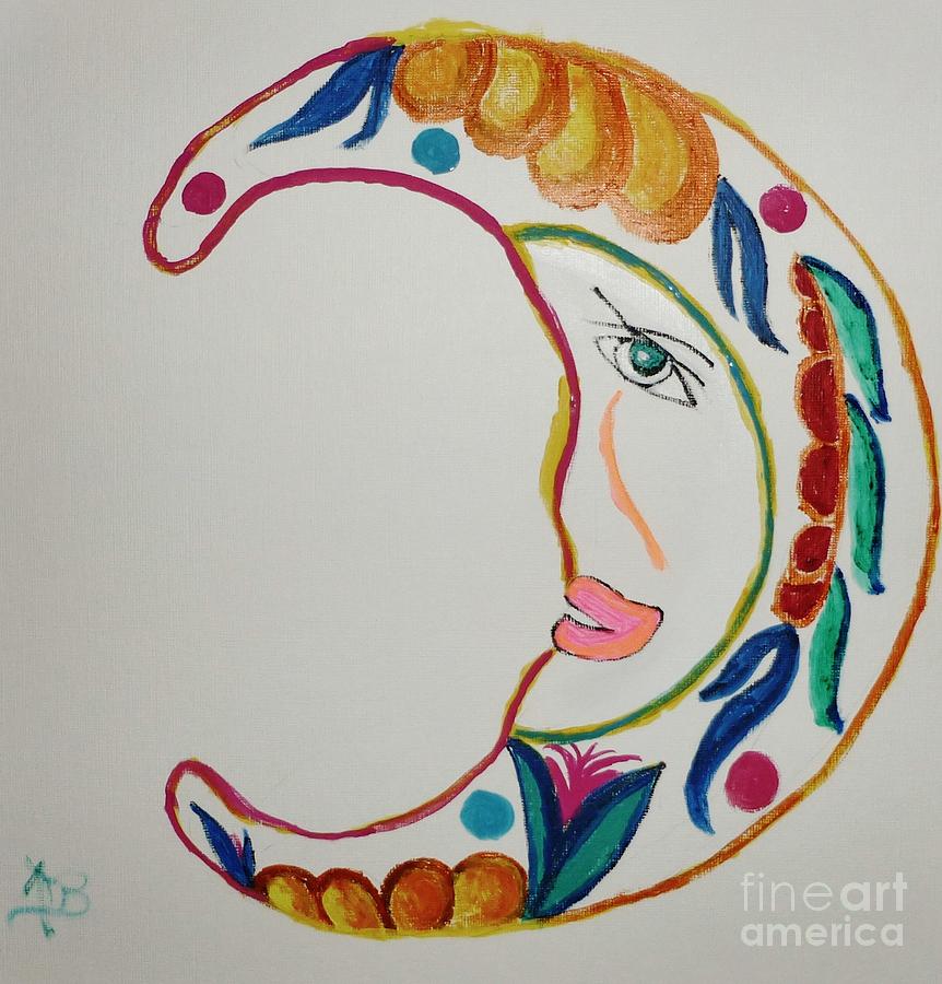 Abstract Painting - Man in the Quarter Moon by Marie Bulger