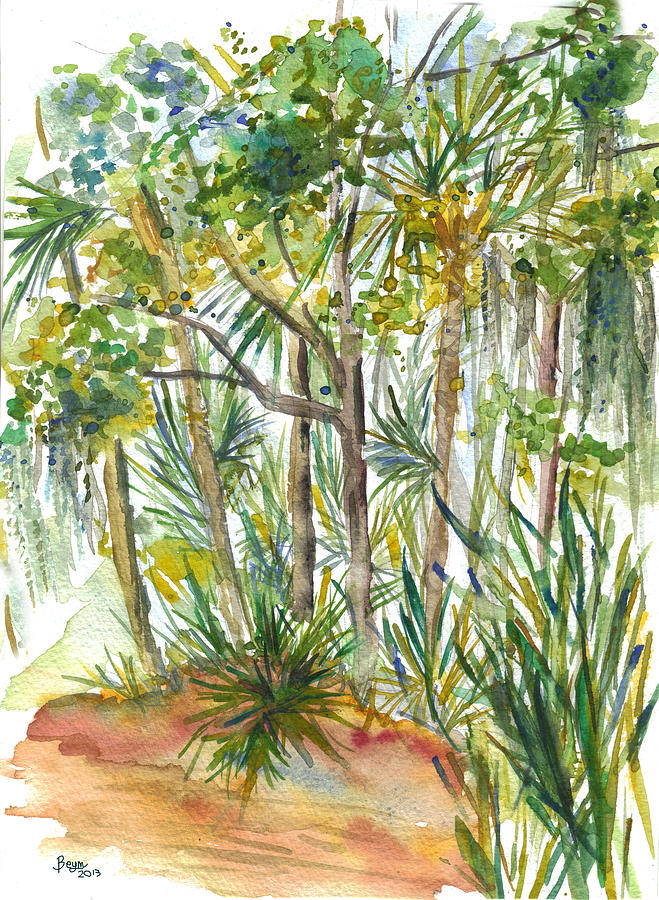 Spanish Moss Tropical garden Painting by Clara Sue Beym