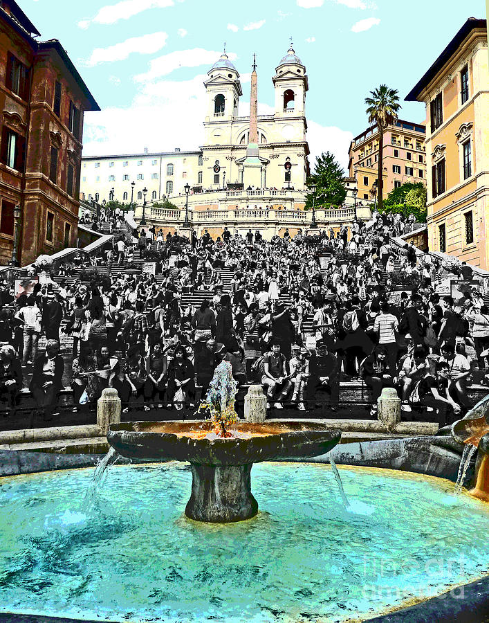 Spanish Steps 1 partial Blk and Wht Photograph by Cheryl Del Toro