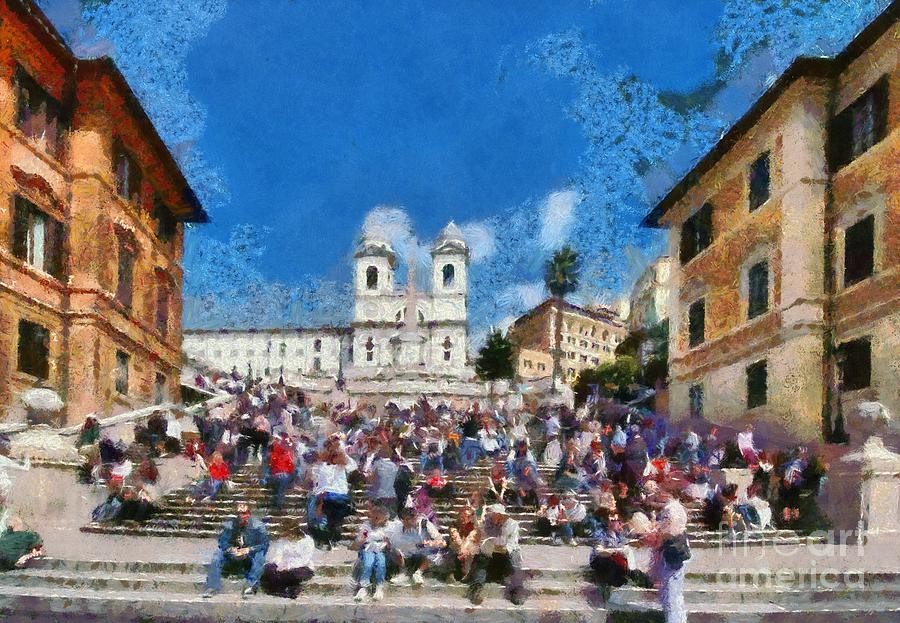 Spanish steps at Piazza di Spagna Painting by George Atsametakis