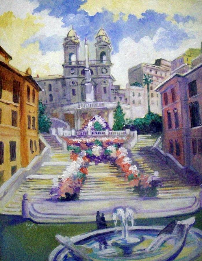 Spanish  Steps Painting by Paul Weerasekera