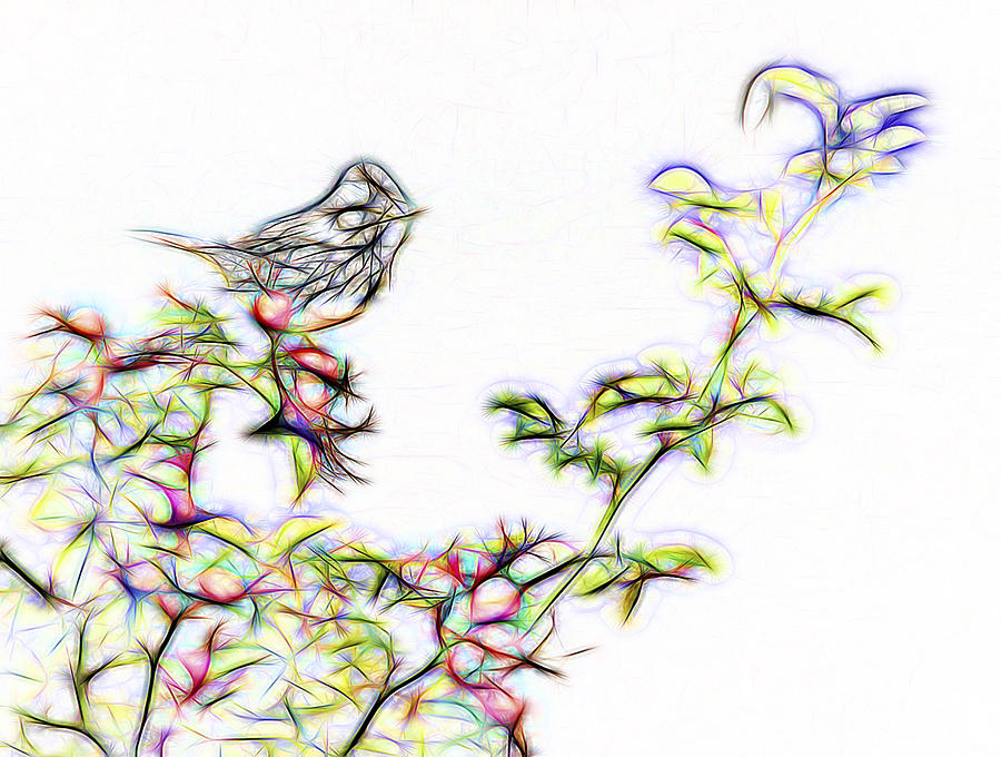 Sparrow On Rosehip Digital Art by William Horden