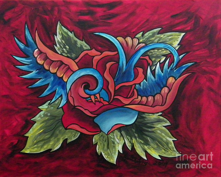 Sparrow Rose Two Painting by Aarron  Laidig