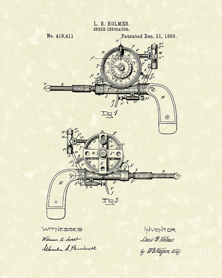 Speed Indicator 1889 Patent Art Drawing by Prior Art Design