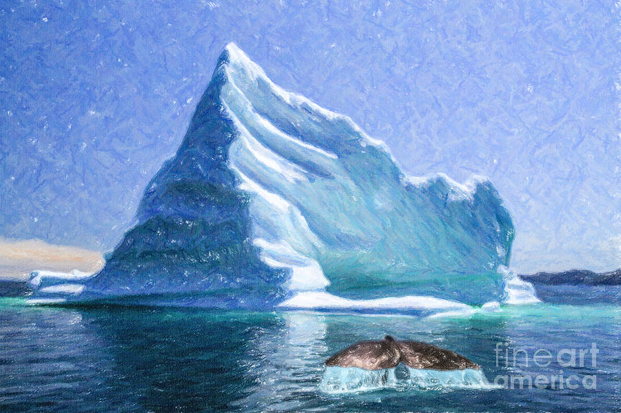 Sperm whale fluke in front of iceberg Digital Art by Liz Leyden
