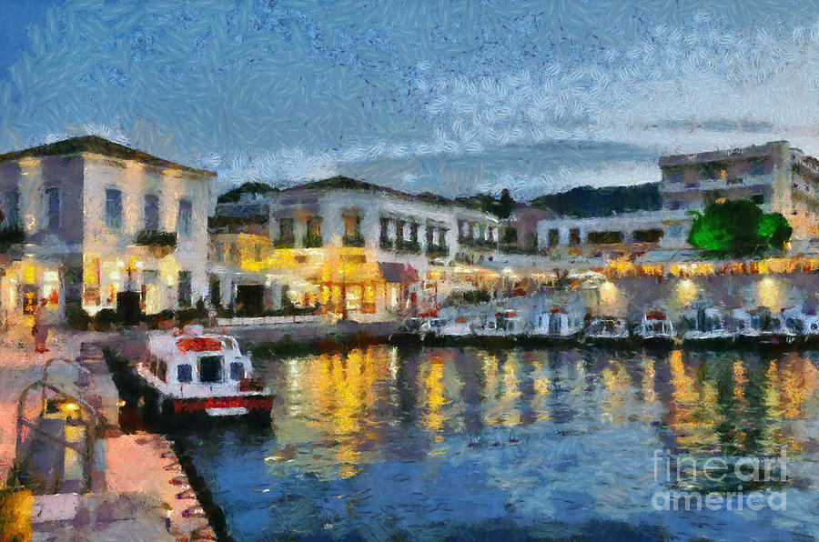 Reflections Painting - Spetses town during dusk time by George Atsametakis