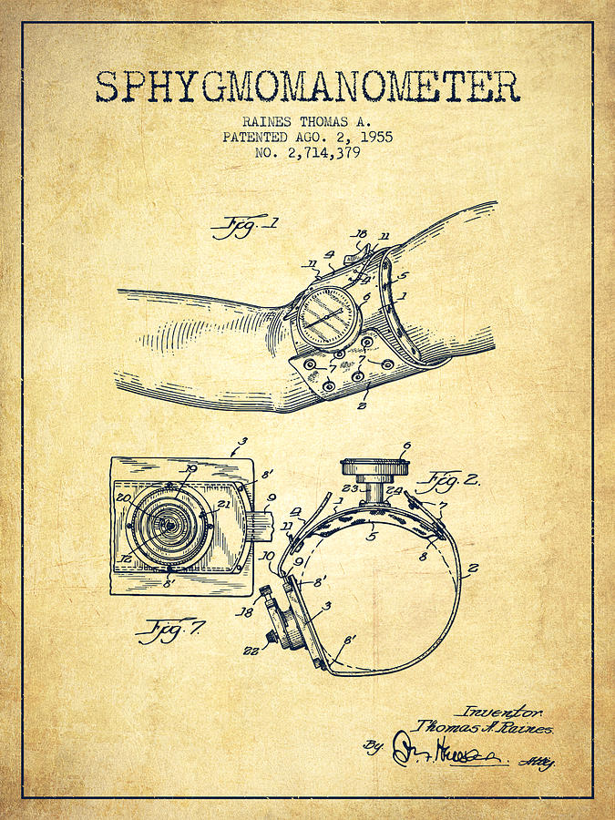 Medical Patent Print, Blood Pressure Apparatus Diagram Print