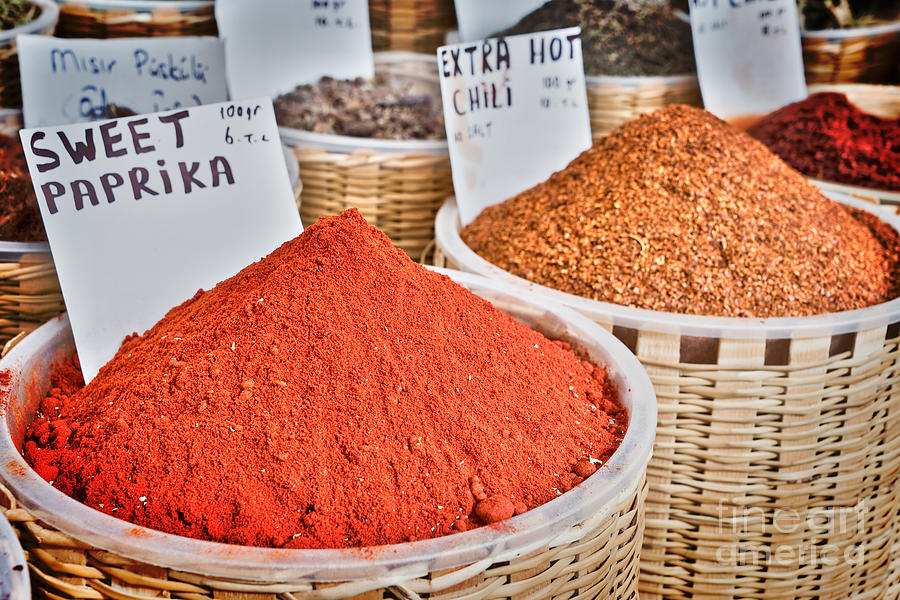 Turkey Photograph - Parika and spices at the market, Turkey by Delphimages Photo Creations
