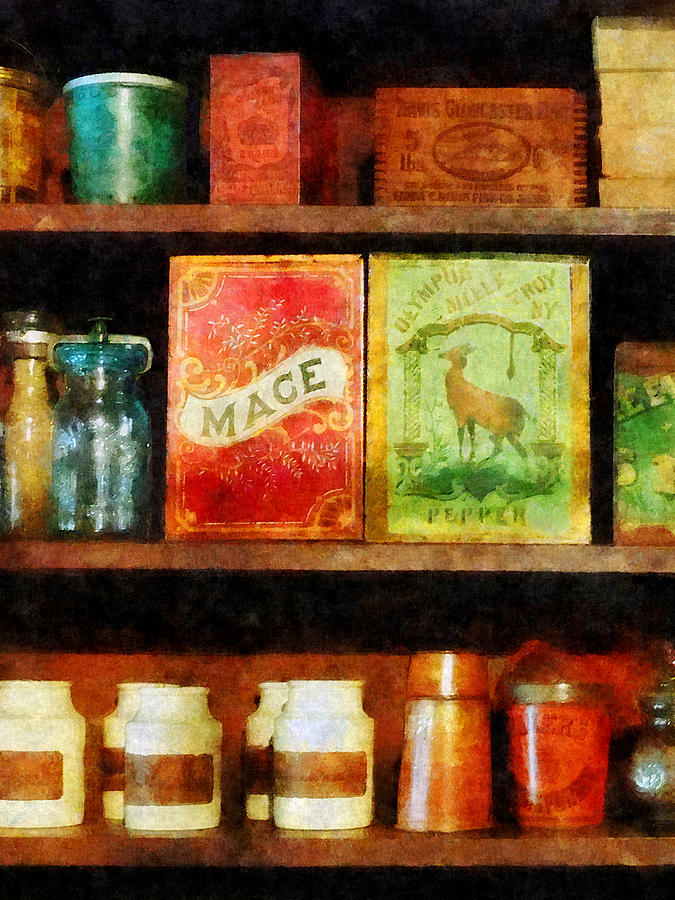 Bottle Photograph - Spices on Shelf by Susan Savad