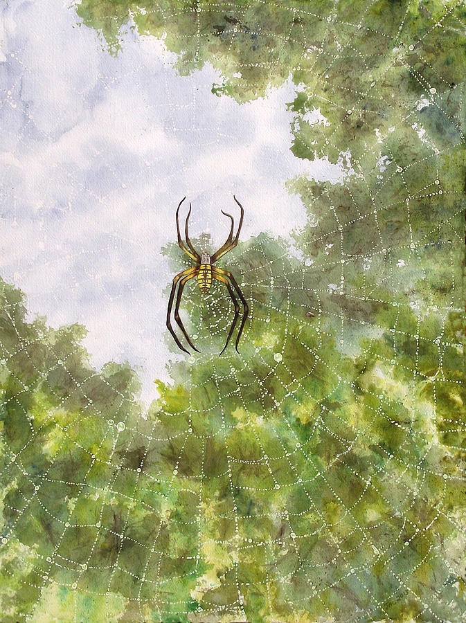 Spider in Web #2 Painting by Jennifer  Creech