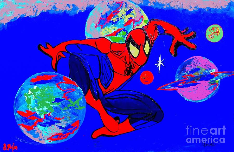Spider-man Movie Painting - Spider-Man Out of the Blue by Saundra Myles