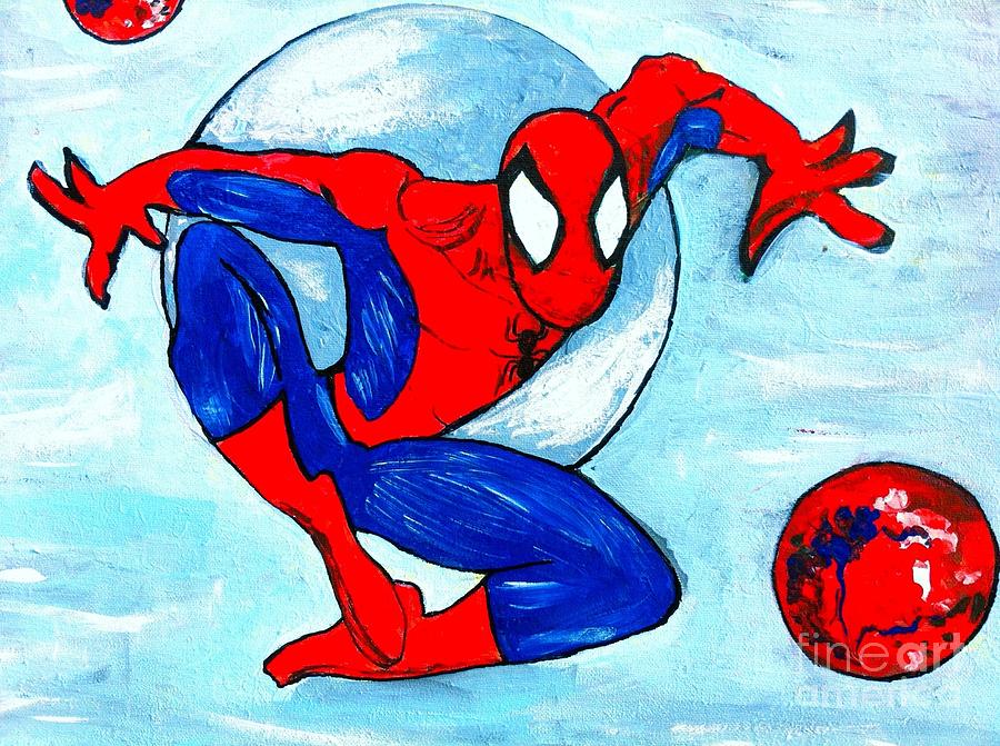 Spider-Man Silver Moon Painting by Saundra Myles