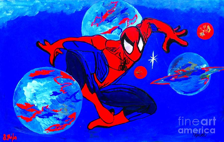 Spiderman Out of the Blue Painting by Saundra Myles