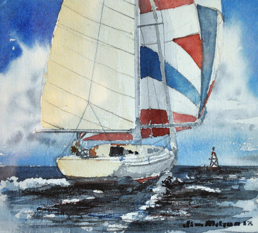 Boat Painting - Spinnaker Set by Jim Melton