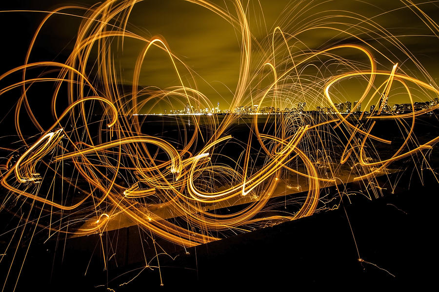 spinning light painting with Chicago Skyline Photograph by Sven Brogren