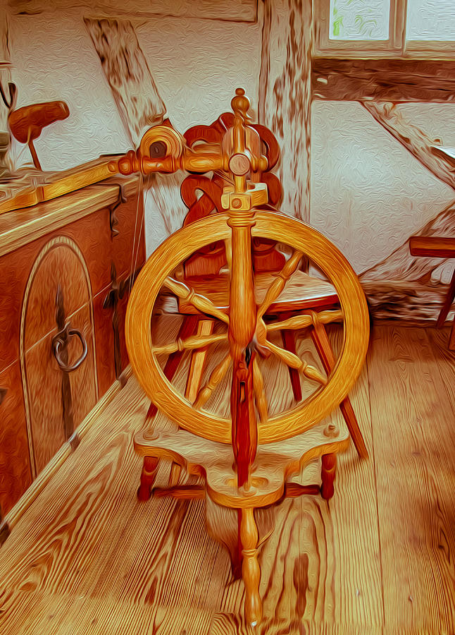 Vintage Painting - Spinning Wheel by Omaste Witkowski