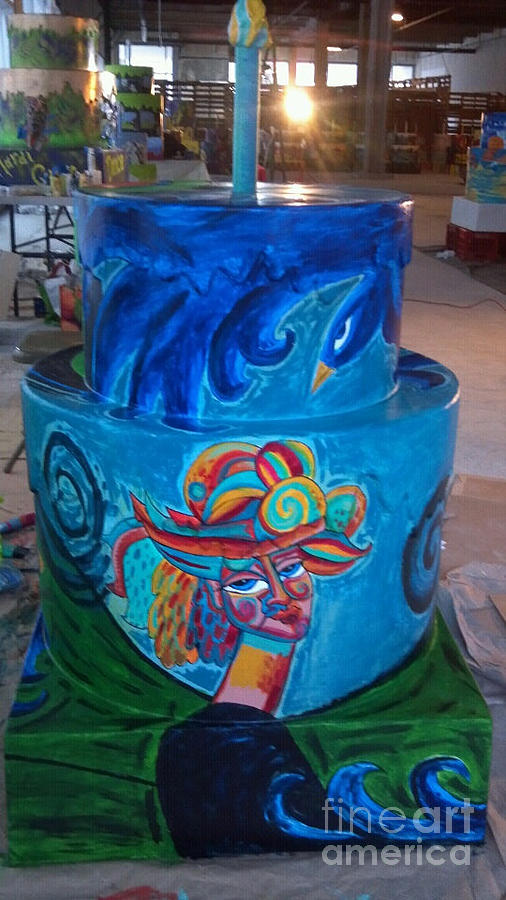 Spiral Bird Lady Cake Painting by Genevieve Esson