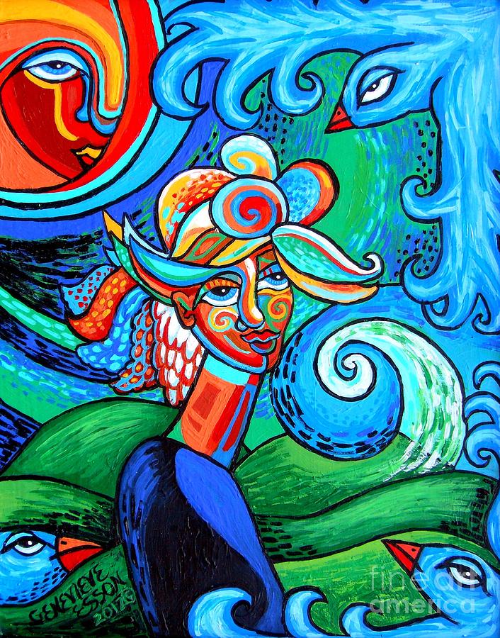 Spiral Bird Lady Painting by Genevieve Esson