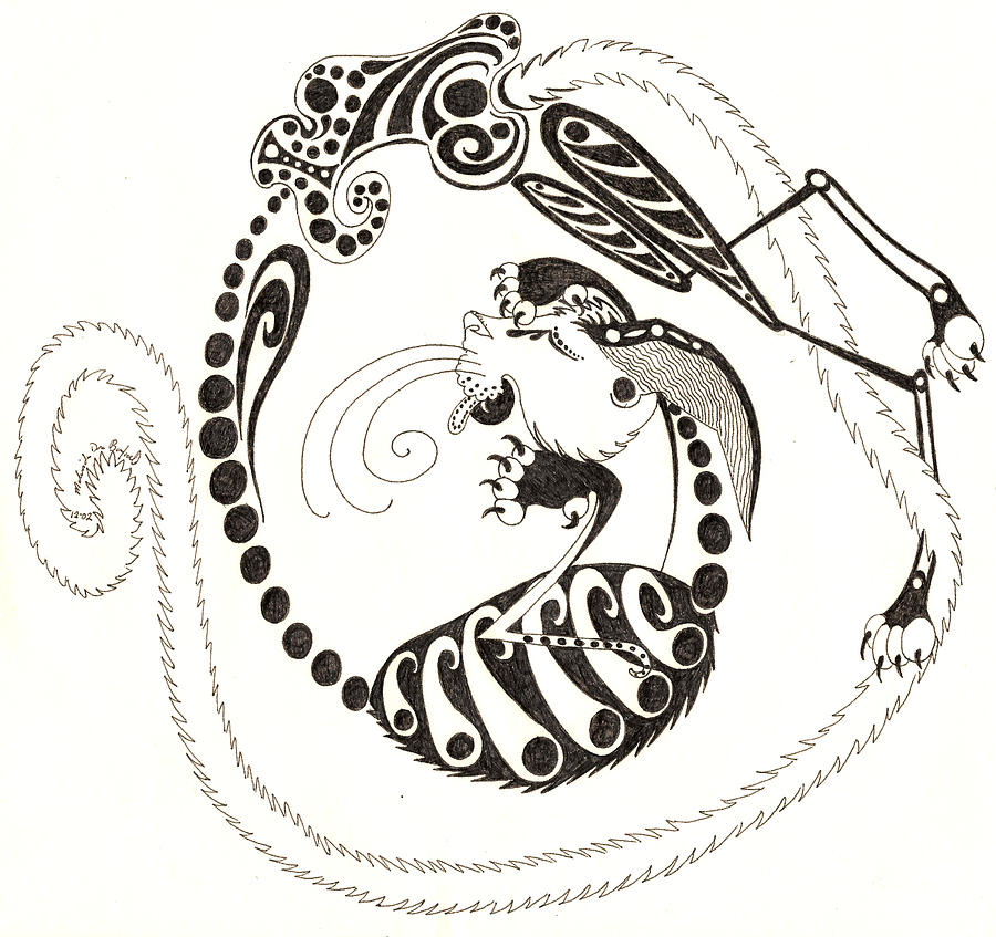 Spiral Cat Drawing by Melinda Dare Benfield