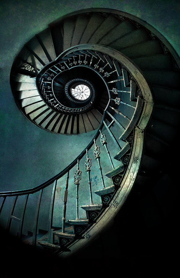 Spiral staircase in green and blue tones Photograph by Jaroslaw Blaminsky
