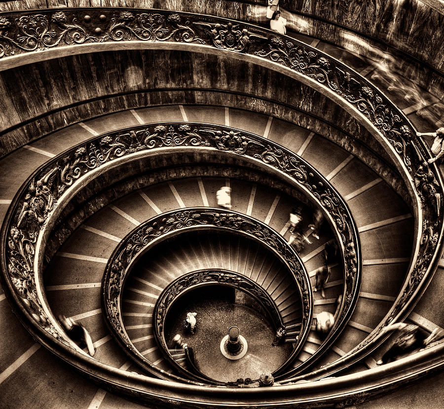 Black And White Photograph - Spiral Staircase No1 Sepia by Weston Westmoreland