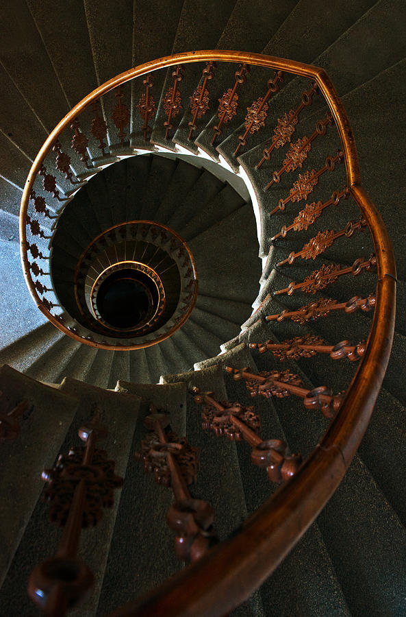 Architecture Photograph - Spiral stairs in dark brown tones by Jaroslaw Blaminsky