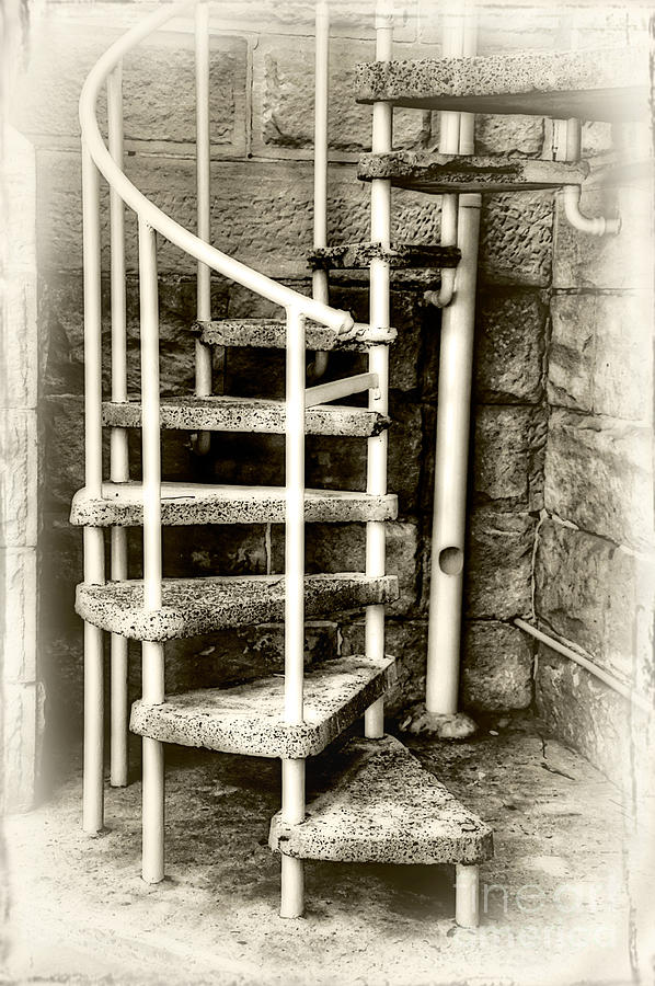 Architecture Photograph - Spiral Steps - Vintage Sepia by Kaye Menner
