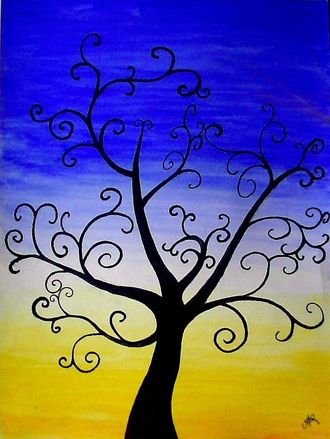 Sunset Painting - Spiral Tree by Nieve Andrea