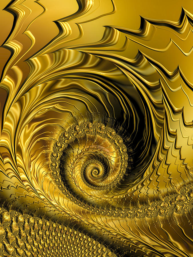Spirals and waves golden and glossy fractal Digital Art by Matthias Hauser
