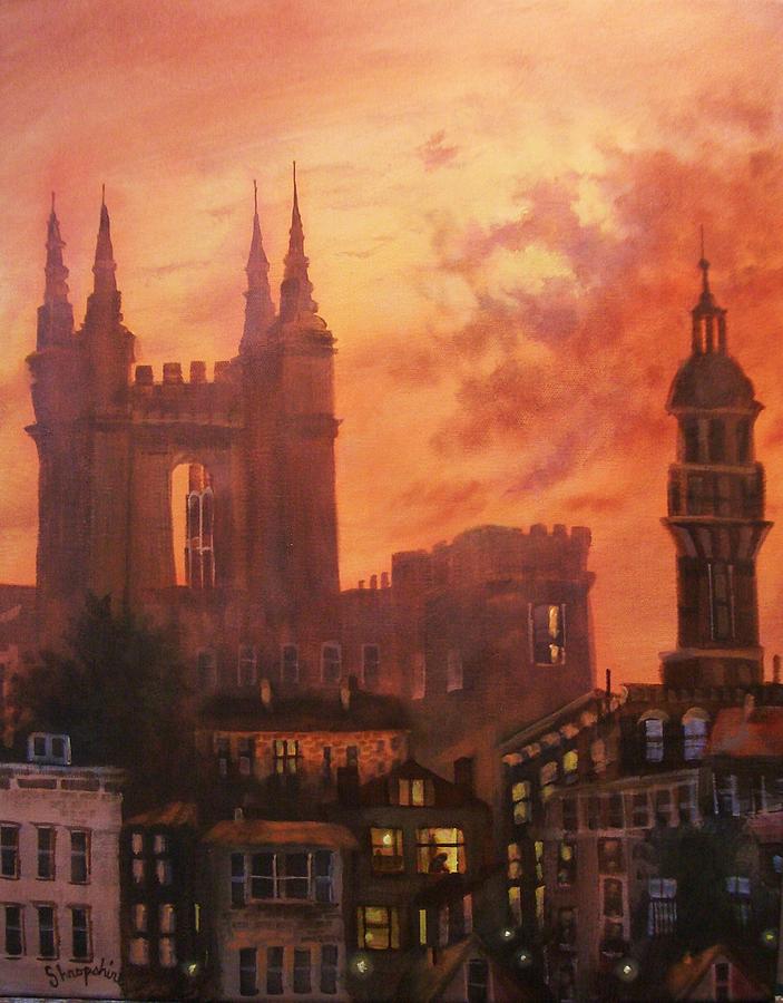 Spires in Silhouette Painting by Tom Shropshire