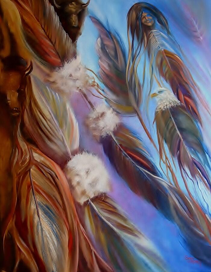 Spirit Feathers Painting by Sherry Strong