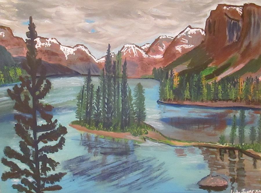 Spirit Island Lake Maligne Painting by Jennylynd James