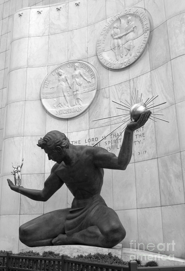 Detroit Photograph - Spirit of Detroit Monument bw by Ann Horn