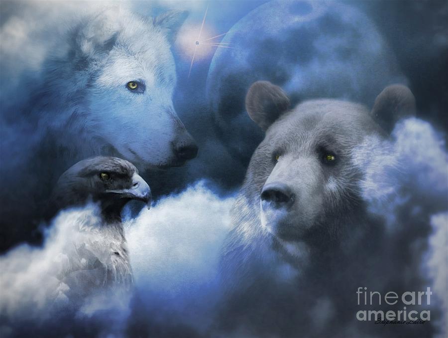 Wolf, Eagle, Bear and Moon Native American Spirit of the Night Photograph by Stephanie Laird