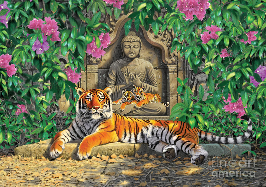 Animal Photograph - Spiritual Hideaway - Tigers Variant 2 by MGL Meiklejohn Graphics Licensing