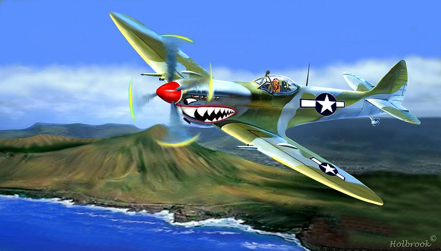 Spitfire Over Hawaii Digital Art by Glenn Holbrook