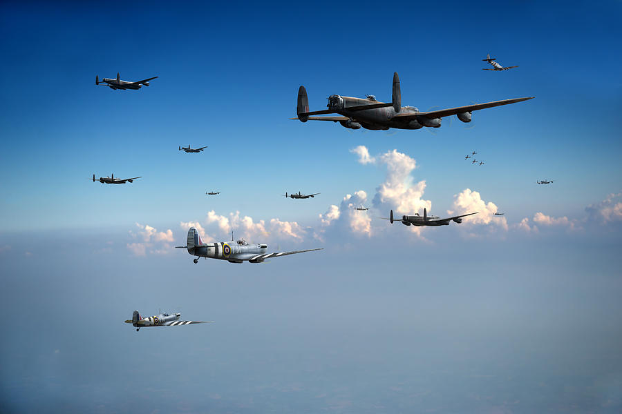 Airplane Photograph - Spitfires escorting Lancasters by Gary Eason