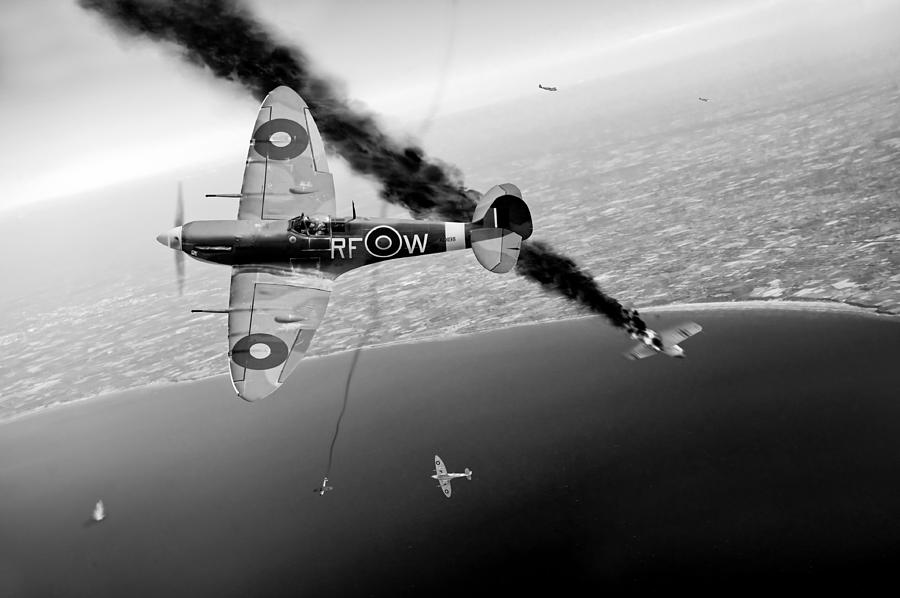 Black White Raf Spitfire Aircraft Canvas Wall Art Picture Print 