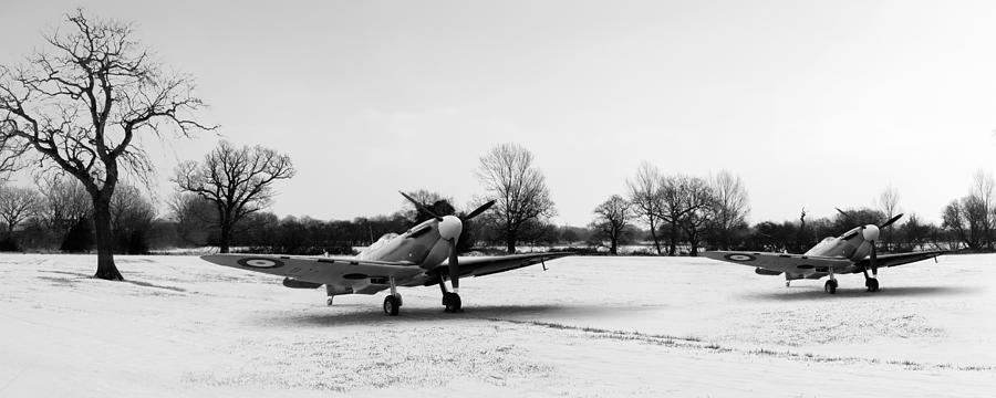 Spitfires in the snow black and white version Digital Art by Gary Eason