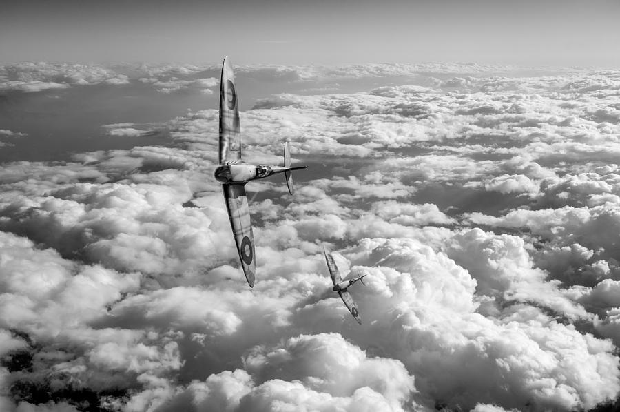 Spitfires turning in black and white version Photograph by Gary Eason
