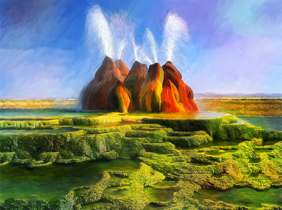 Spitting Fly Geyser in Nevada  Painting by Angela Stanton