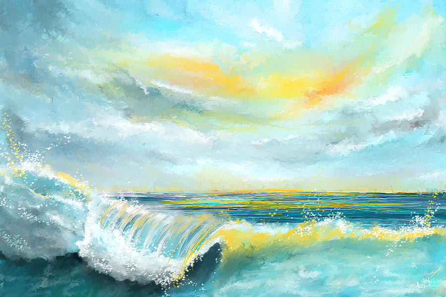 Splash Of Sun - Seascapes Sunset Abstract Painting Painting by Lourry Legarde