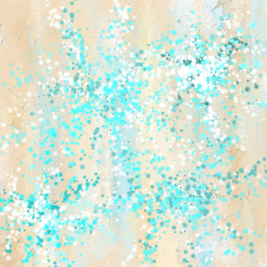 Blue Painting - Splashes of Teal- Teal And Cream Wall Art by Lourry Legarde