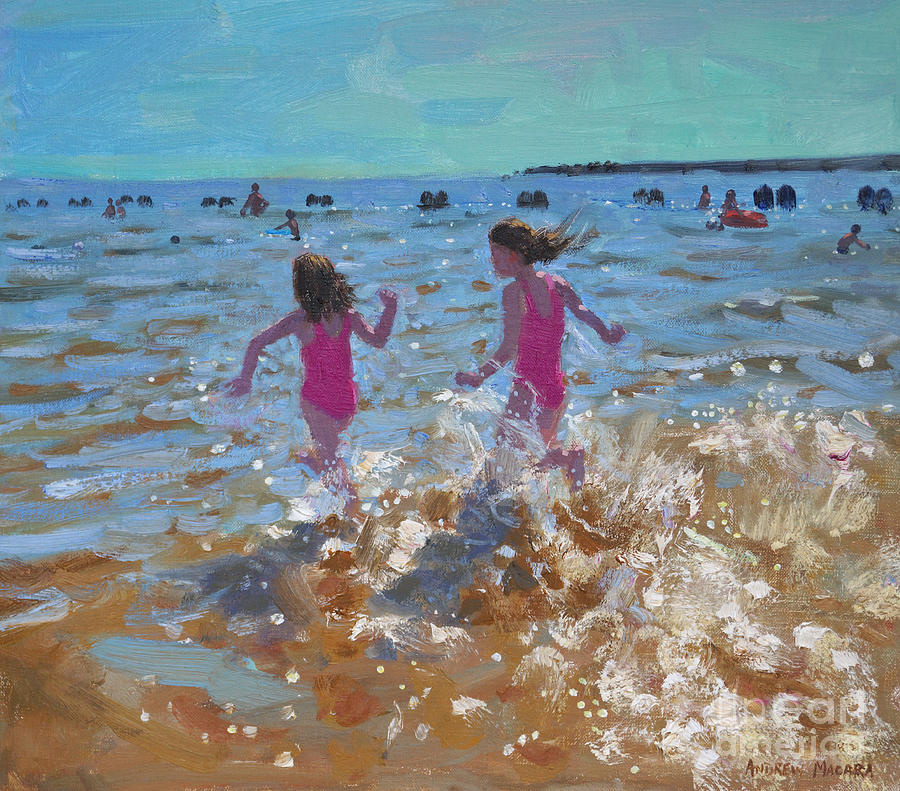 Splashing in the sea Painting by Andrew Macara